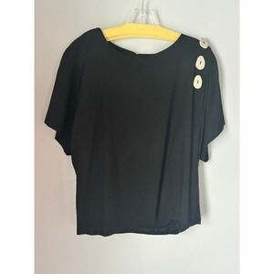 Truth Style Black Short Sleeve Top Round Neck Button Detail Women's Size L
